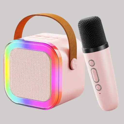 Wembley Rechargeable Karaoke Mic with Speaker for Singing | Wireless Mini Portable Bluetooth Speaker with Microphone & LED Lights | Cute Birthday Gift for Kids Musical Toys for Boys, Girls and Adults