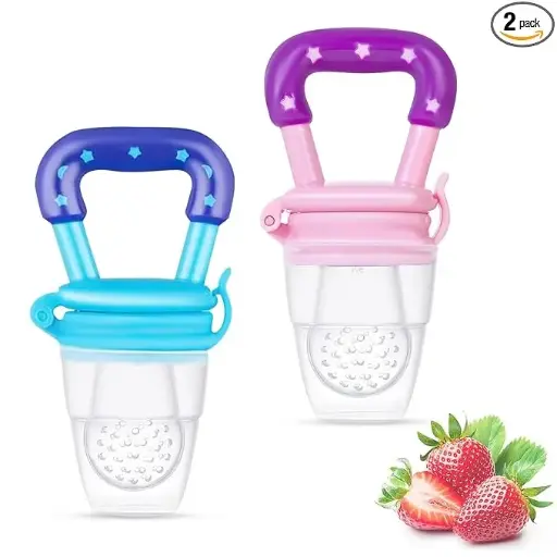 Soft Silicone Baby Feeder, Food & Fruit Feeder for 3 to 12 Months, 2 Piece BPA Free Anti Choking Fruit Pacifier, Teether for Infant